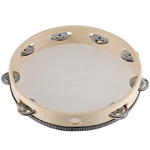 SINJEUN 3 Pack 10 Inch Tambourine for Adults Wooden Tambourine, Hand Held Drum Bell Birch Metal Jingles Percussion, Single Row Instrument Wood Tambourine Musical Instrument for Church, KTV, Party - Image 5