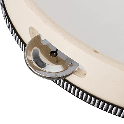 SINJEUN 3 Pack 10 Inch Tambourine for Adults Wooden Tambourine, Hand Held Drum Bell Birch Metal Jingles Percussion, Single Row Instrument Wood Tambourine Musical Instrument for Church, KTV, Party - Image 3