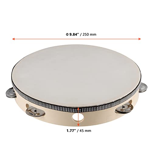 SINJEUN 3 Pack 10 Inch Tambourine for Adults Wooden Tambourine, Hand Held Drum Bell Birch Metal Jingles Percussion, Single Row Instrument Wood Tambourine Musical Instrument for Church, KTV, Party - Image 2