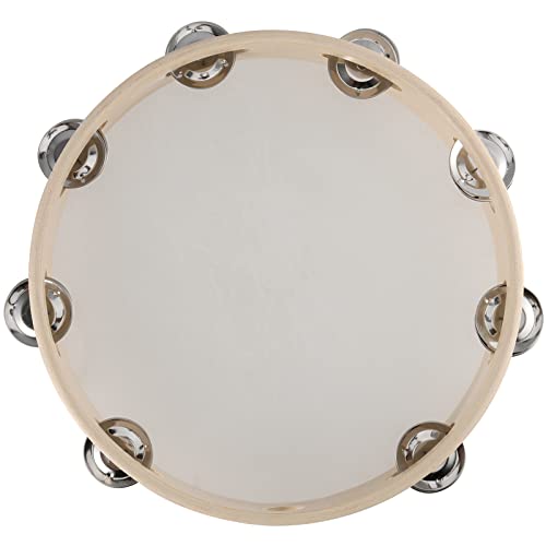 SINJEUN 3 Pack 10 Inch Tambourine for Adults Wooden Tambourine, Hand Held Drum Bell Birch Metal Jingles Percussion, Single Row Instrument Wood Tambourine Musical Instrument for Church, KTV, Party - Image 4