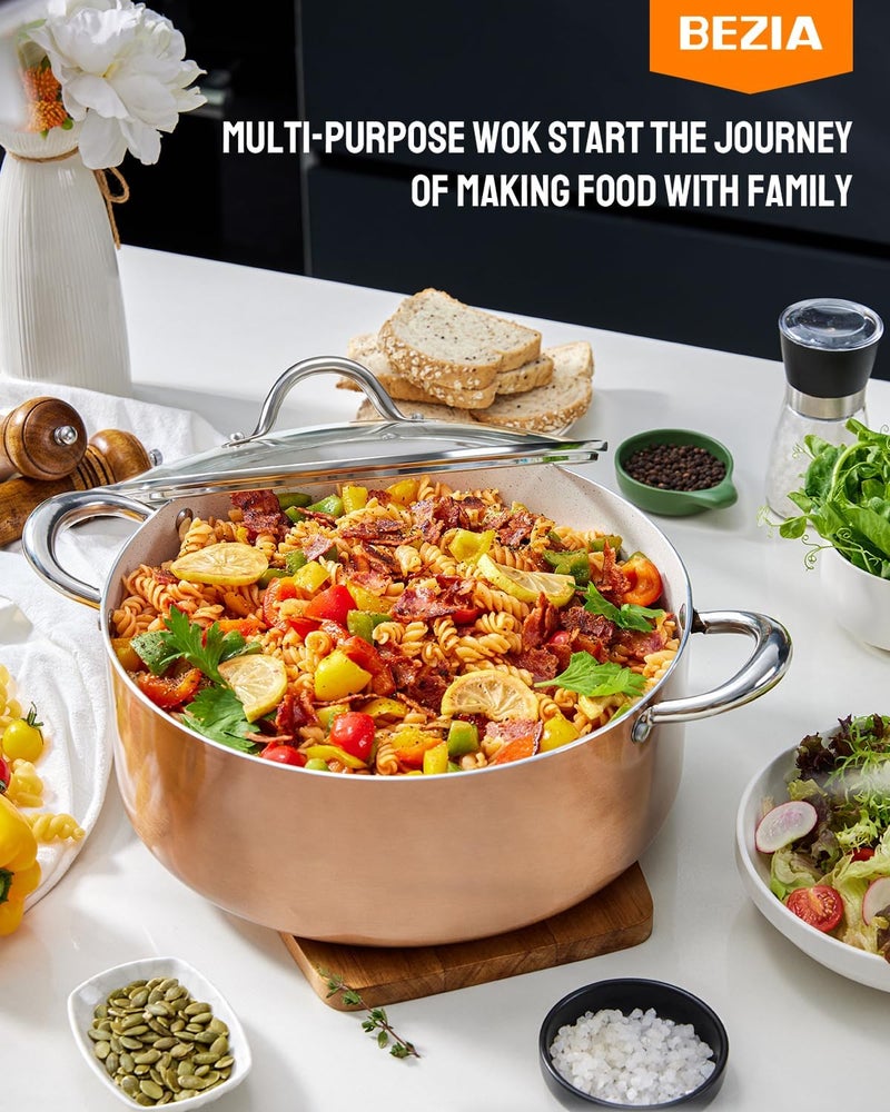 BEZIA Large 10 Quart Nonstick Cooking Pot with Lid, Induction Stock Pot, Soup Pot for All Stovetops, Non-toxic and Oven Safe, PFOA PFAS Free, Golden - Image 3