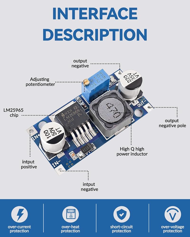SELOKY 5 Pack LM2596 LM2596S DC-DC Step-Down Adjustable Voltage Regulator, Input 3.0-40V, Output 1.25-35V, Variable Buck Converter Power Supply Module - Image 2