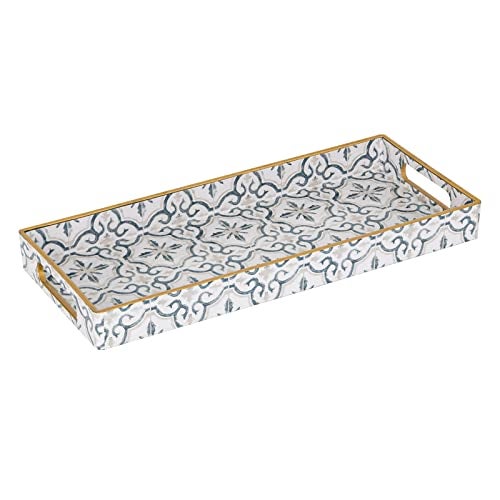 MAONAME White Decorative Tray, Plastic Serving Tray with Handles, Rectangular Moroccan Trays, Long Narrow Trays for Bathroom, Kitchen Counter, 13.8" X 6" X 1.57" - Image 1