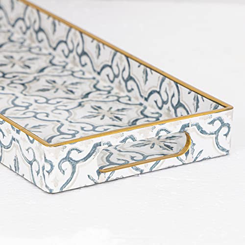 MAONAME White Decorative Tray, Plastic Serving Tray with Handles, Rectangular Moroccan Trays, Long Narrow Trays for Bathroom, Kitchen Counter, 13.8" X 6" X 1.57" - Image 3