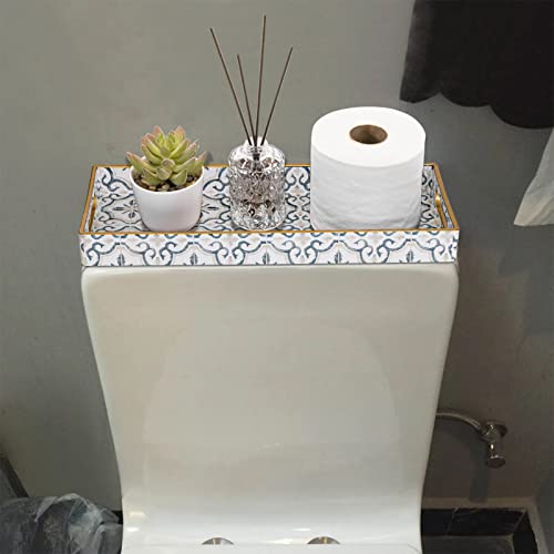 MAONAME White Decorative Tray, Plastic Serving Tray with Handles, Rectangular Moroccan Trays, Long Narrow Trays for Bathroom, Kitchen Counter, 13.8" X 6" X 1.57" - Image 2