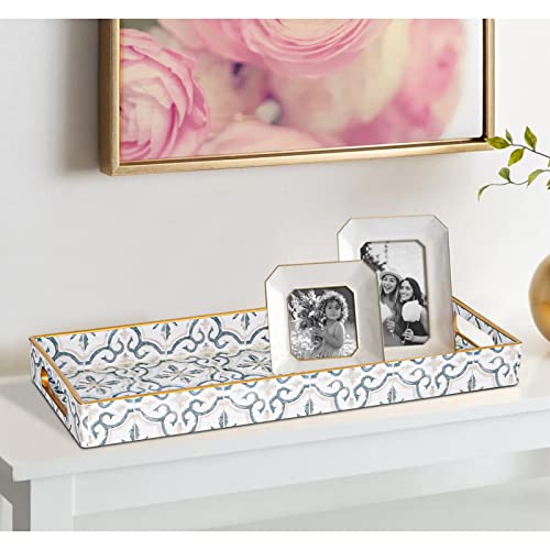 MAONAME White Decorative Tray, Plastic Serving Tray with Handles, Rectangular Moroccan Trays, Long Narrow Trays for Bathroom, Kitchen Counter, 13.8" X 6" X 1.57" - Image 5