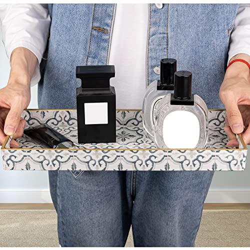 MAONAME White Decorative Tray, Plastic Serving Tray with Handles, Rectangular Moroccan Trays, Long Narrow Trays for Bathroom, Kitchen Counter, 13.8" X 6" X 1.57" - Image 4