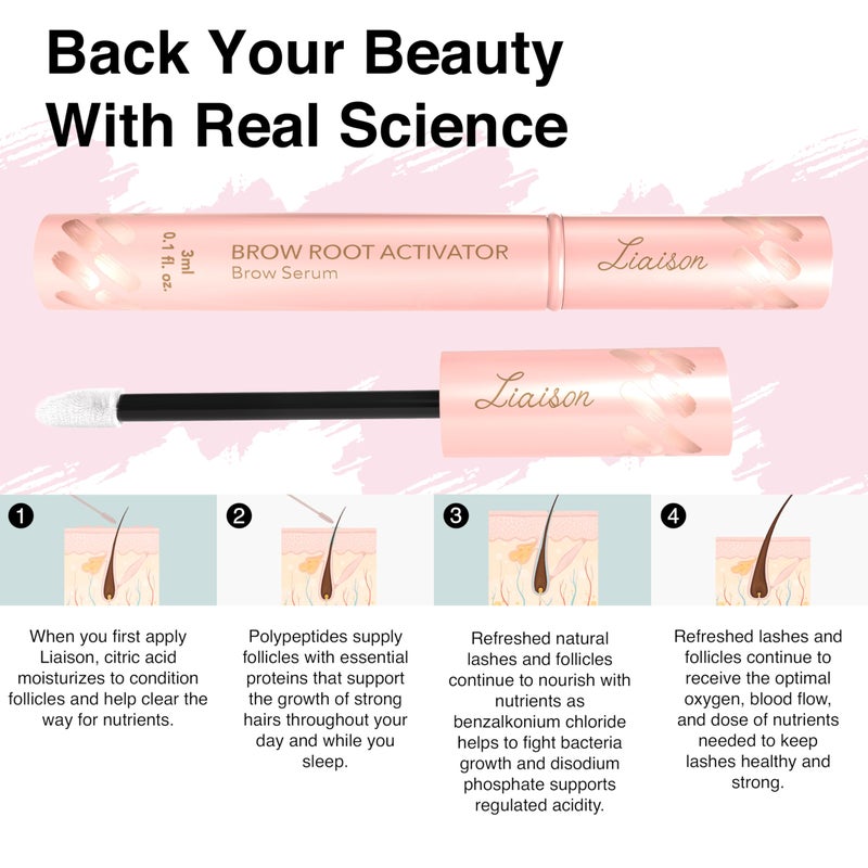 Liaison Brow Growth Serum for Women | Eyebrow Growth Serum to Grow Thicker, Fuller & Healthier Brows | Brow Root Activator with Peptides & Biotin | Vegan Eyebrow Enhancer & Conditioner (3ml) - Image 2