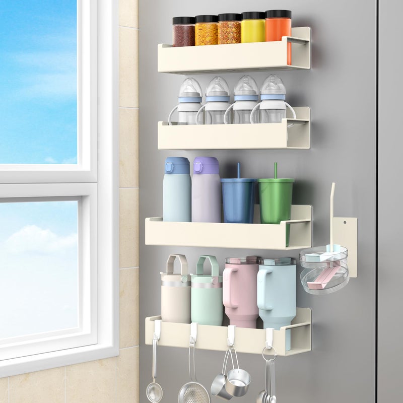 HuggieGems Magnetic Water Bottle Holder for Refrigerator, Cup Holder Organizer for Stanley and Tumbler for Kitchen, 4 Pack, Cream White - Image 1
