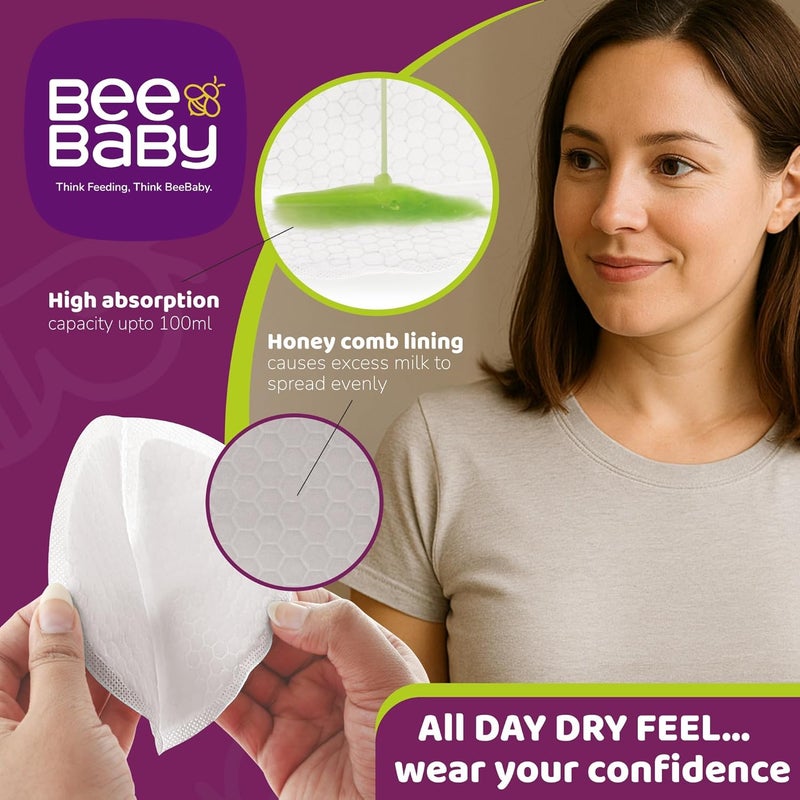 Beebaby وسادات ثدي بي بيبي القابلة للاستخدام لمرة واحدة للأمهات المرضعات | رقيقة للغاية، فائقة الامتصاص، مقاومة للتسرب، ناعمة ومريحة | وسادات رضاعة للأمهات المرضعات خلال النهار والليل – عبوة من 24 - Image 4