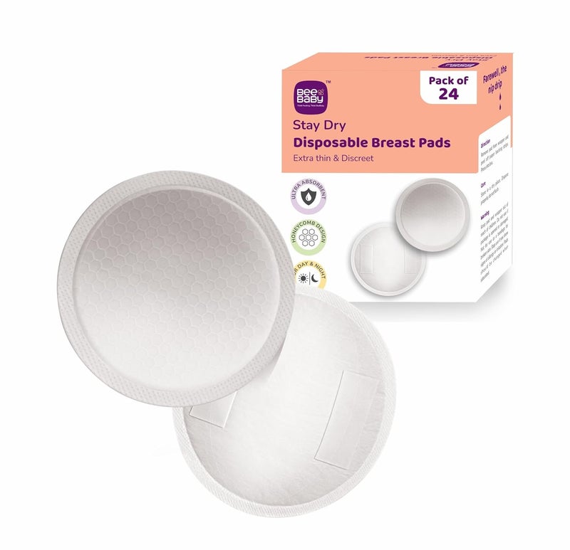 Beebaby وسادات ثدي بي بيبي القابلة للاستخدام لمرة واحدة للأمهات المرضعات | رقيقة للغاية، فائقة الامتصاص، مقاومة للتسرب، ناعمة ومريحة | وسادات رضاعة للأمهات المرضعات خلال النهار والليل – عبوة من 24 - Image 1