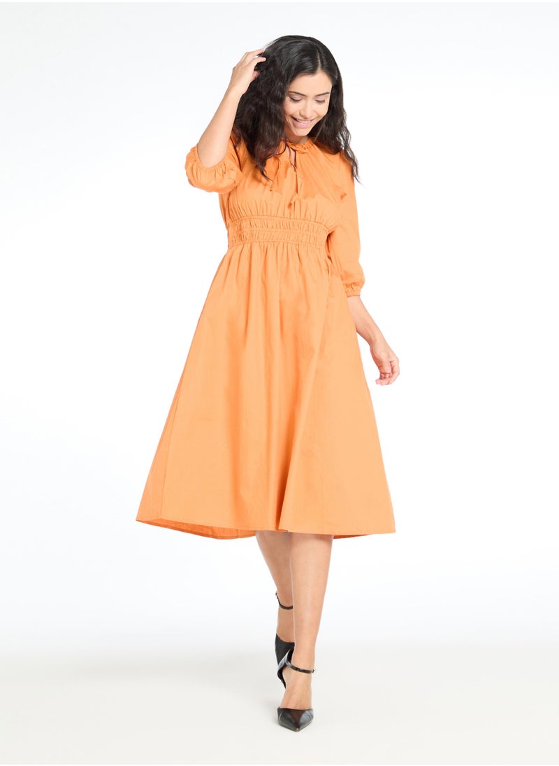 The Label Life Caramel Smocked Midi Dress  - Image 1