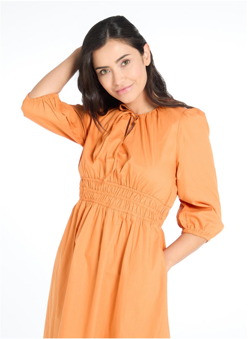 The Label Life Caramel Smocked Midi Dress  - Image 4