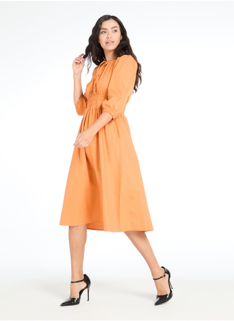 The Label Life Caramel Smocked Midi Dress  - Image 2