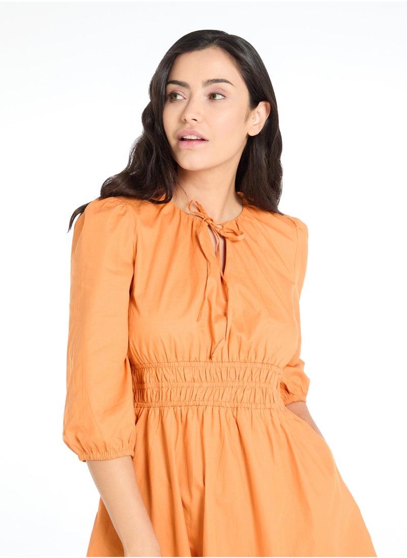 The Label Life Caramel Smocked Midi Dress  - Image 5