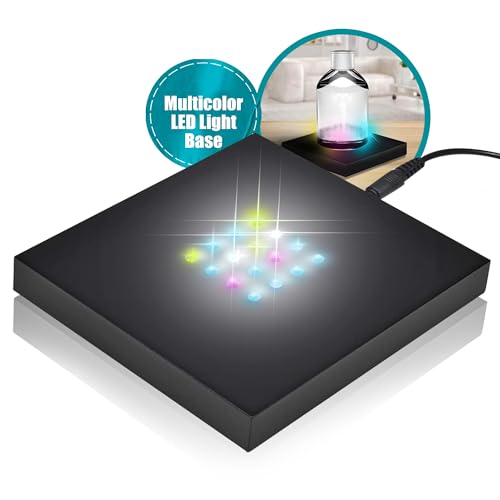 ASENTE 16 LED Multi-Color Light Stand Base- Lighted Acrylic Display, Crystal Display, Trophy & Art Hologram, 3D Pedestal Stand for Crafts, & Other Special Centerpieces, 4.5V AC/USB Adapter, Matte Black - Image 1