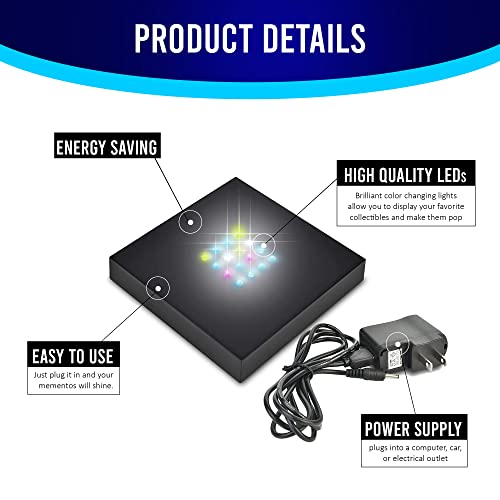 ASENTE 16 LED Multi-Color Light Stand Base- Lighted Acrylic Display, Crystal Display, Trophy & Art Hologram, 3D Pedestal Stand for Crafts, & Other Special Centerpieces, 4.5V AC/USB Adapter, Matte Black - Image 2