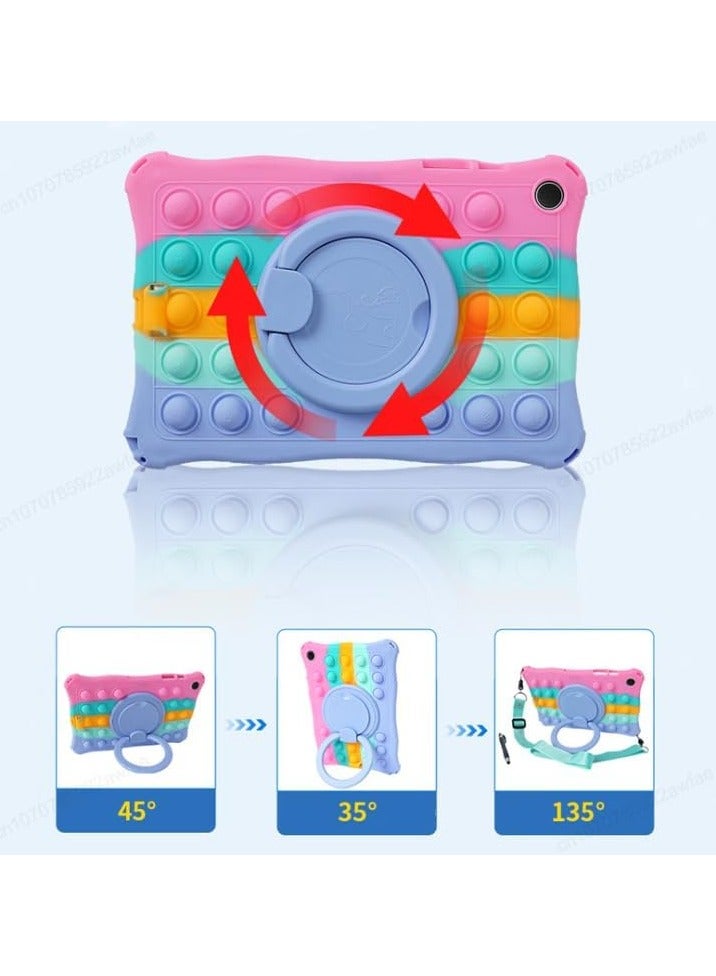 Case Compatible with Samsung Galaxy Tab A9 Plus/ A9+ Tablet 11 Inch 2023 Kids Soft Silicon 360 Rotating Ring Stand Cover with Should Strap and Pen (Colorful Pink)