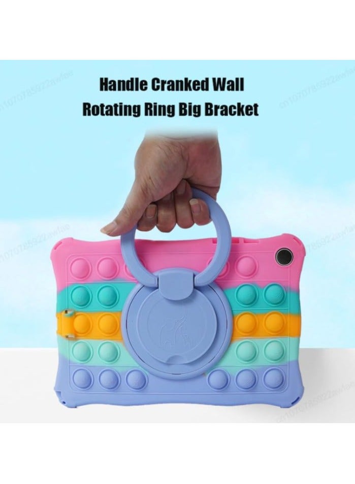 Case Compatible with Samsung Galaxy Tab A9 Plus/ A9+ Tablet 11 Inch 2023 Kids Soft Silicon 360 Rotating Ring Stand Cover with Should Strap and Pen (Colorful Pink)