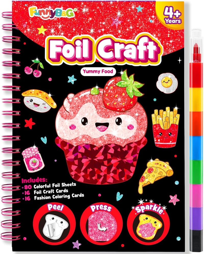 FUNNYB&G Foil Art Kit - Foil Crafts for Kids, Toys for Girls 4-10 Years Old, No Mess Travel Essentials, Kids Toys, Girls Gifts, Birthday Gift, Coloring Books for Kids - Image 1