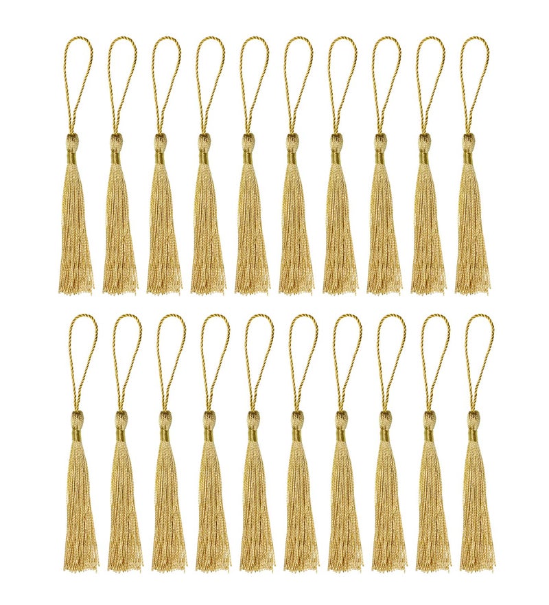 Tupalizy Tupalizy Mini Silky Handmade Soft Flossy Bookmark Tassels with Cord Loop for Keychain Earring Jewelry Making Souvenir Graduation Clothing Sewing Gift Tag DIY Craft Projects 20PCS Light Gold 