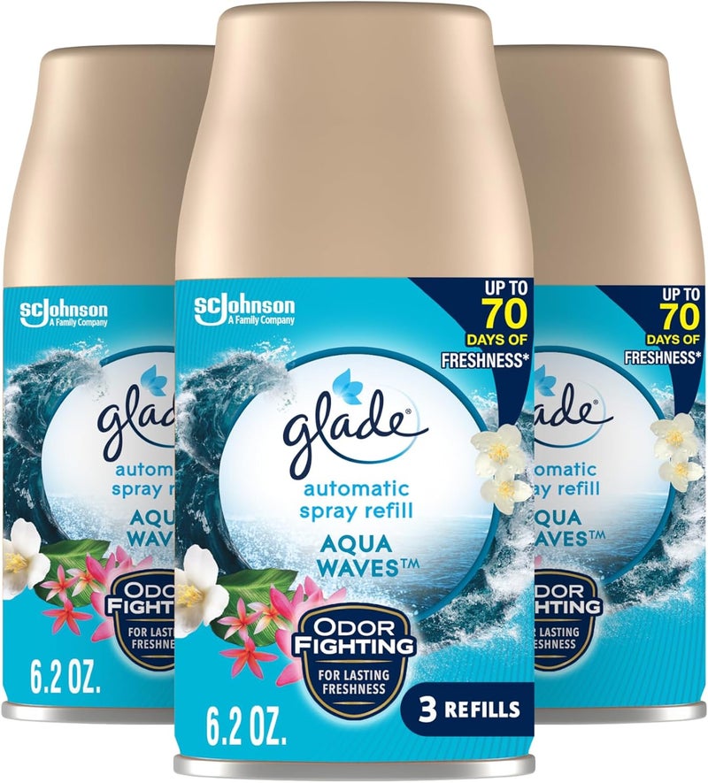 Glade Automatic Spray Refill, Air Freshener for Home and Bathroom, Aqua Waves, 6.2 Oz, 3 Count - Image 1