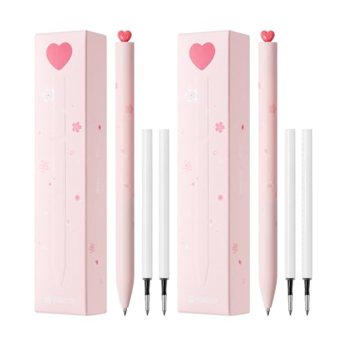 Kaco FIRST Gel Pens Cute Stationery, Pack of 2 Pieces Heart Pen Set with Extra 4 Black Refills (2 Pink) - Image 1