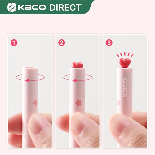 Kaco FIRST Gel Pens Cute Stationery, Pack of 2 Pieces Heart Pen Set with Extra 4 Black Refills (2 Pink) - Image 3