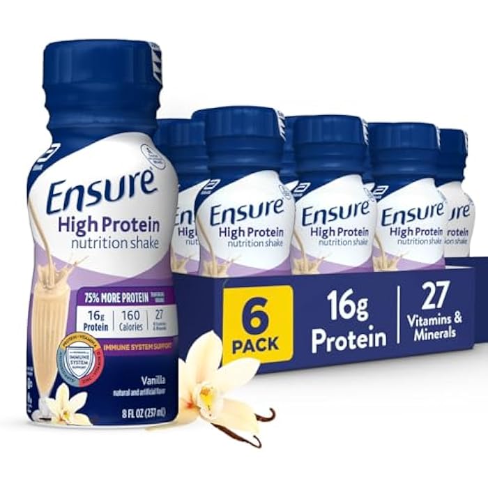 Ensure High Protein Vanilla Nutrition Shake with Fiber, Ready to Drink, 16g Protein and 27 Vitamins and Minerals, 8 fl oz, 6 Pack - Image 1