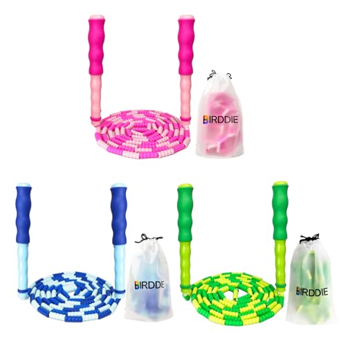 BIRDDIE Soft Beaded Jump Ropes, Adjustable Length Skipping Rope, Tangle Free Segmented Jumping Rope for Kids and Adults Exercise, Fitness 9.2 Ft (3Pack) - Image 1