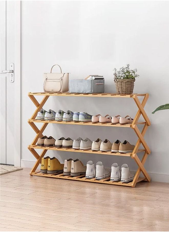 4-Tier Folding Bamboo Shoe Rack Beige 100x25x68cm