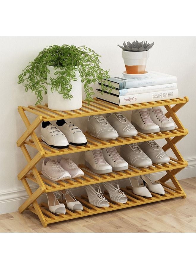 4-Tier Folding Bamboo Shoe Rack Beige 100x25x68cm