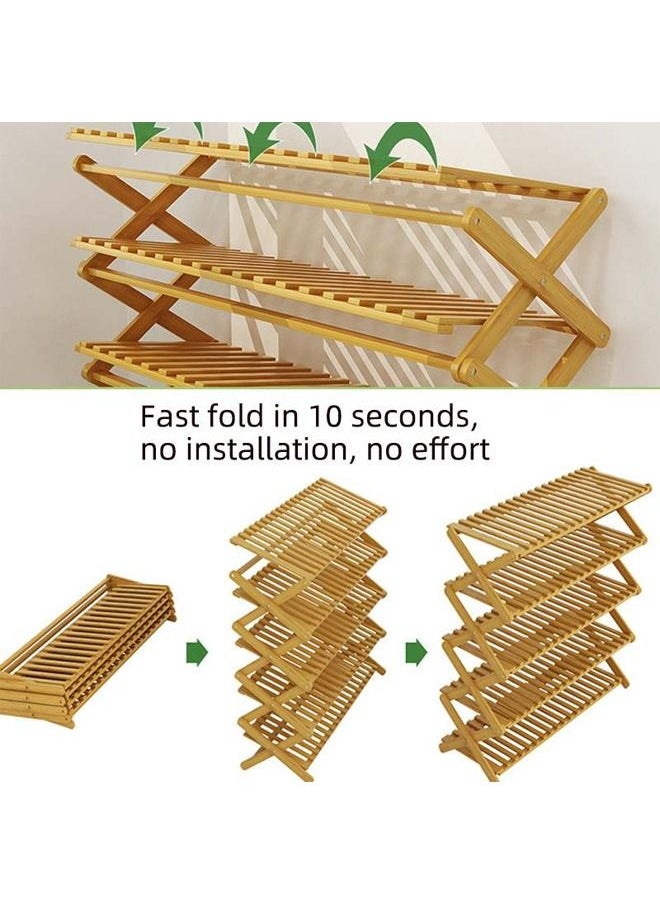 4-Tier Folding Bamboo Shoe Rack Beige 100x25x68cm