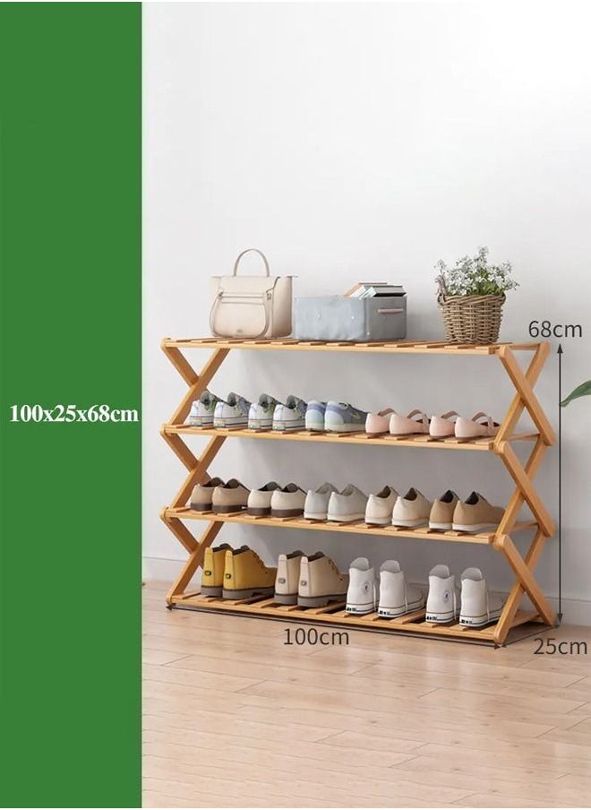 4-Tier Folding Bamboo Shoe Rack Beige 100x25x68cm