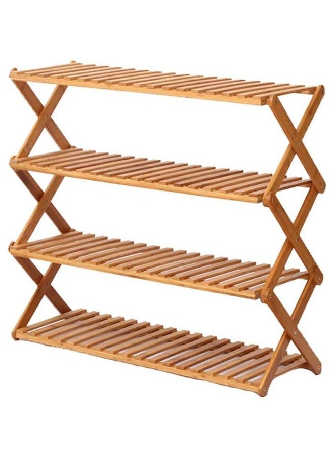 4-Tier Folding Bamboo Shoe Rack Beige 100x25x68cm