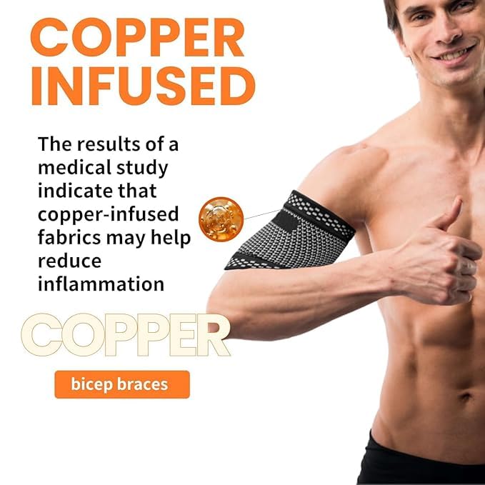 UROCK Bicep Compression Sleeve 1 Pair,Copper Upper Arm Compression Sleeve,Bicep Tendonitis Brace Triceps Brace for Pain Relief,Arm Support fit for Men Women-Black - Image 3