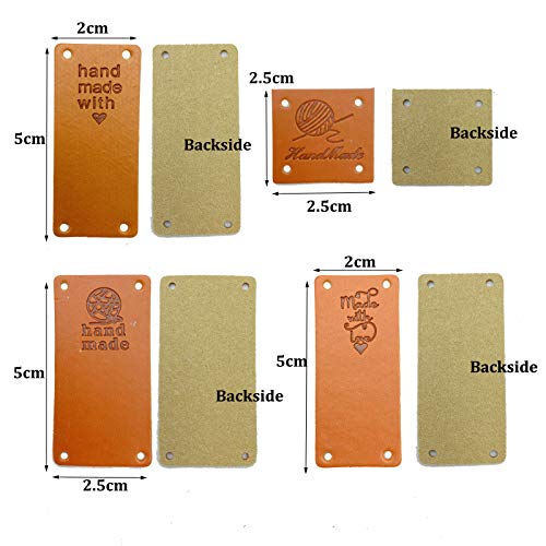 Wenplus 40 PCS Folding Handmade Leather Labels PU Leather Label Hand Made Embossed Tag with Holes Embellishments DIY Accessories for Clothing Jeans Bags Shoes Hat - 4 Styles - Image 2