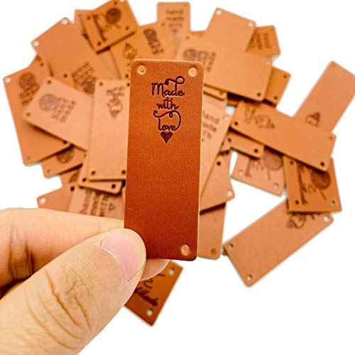 Wenplus 40 PCS Folding Handmade Leather Labels PU Leather Label Hand Made Embossed Tag with Holes Embellishments DIY Accessories for Clothing Jeans Bags Shoes Hat - 4 Styles - Image 3