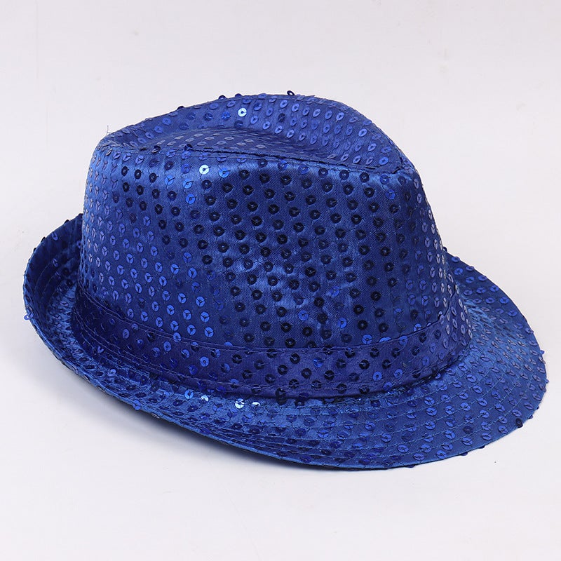 Magic Performance Top Hat for Adults and Kids Sparkling Silver Jazz Cap Sequin Blue children's 54cm