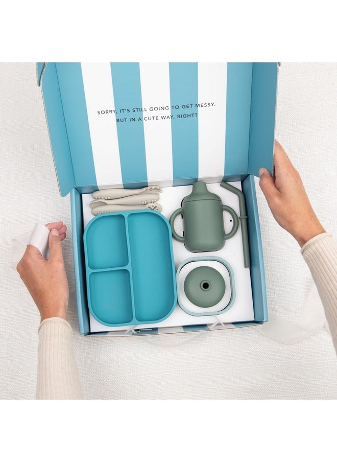 Bella Tunno Little Bites Bundle - Baby Feeding Set And Baby Led Weaning Supplies With 1 Baby Bowl, 1 Baby Plate, 3 Baby Utensils, 1 Cup, 2 Lids, 100% Food-Grade Silicone (Underwater World)  - Image 2