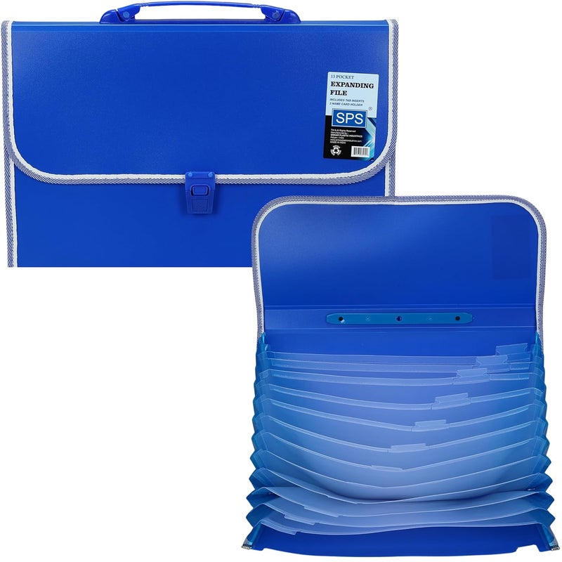 sps 13 Pocket Expanding File Folder with Buckle Closure,Label Index and Handle for A4/Foolscap/Legal Documents (Blue) - Image 1