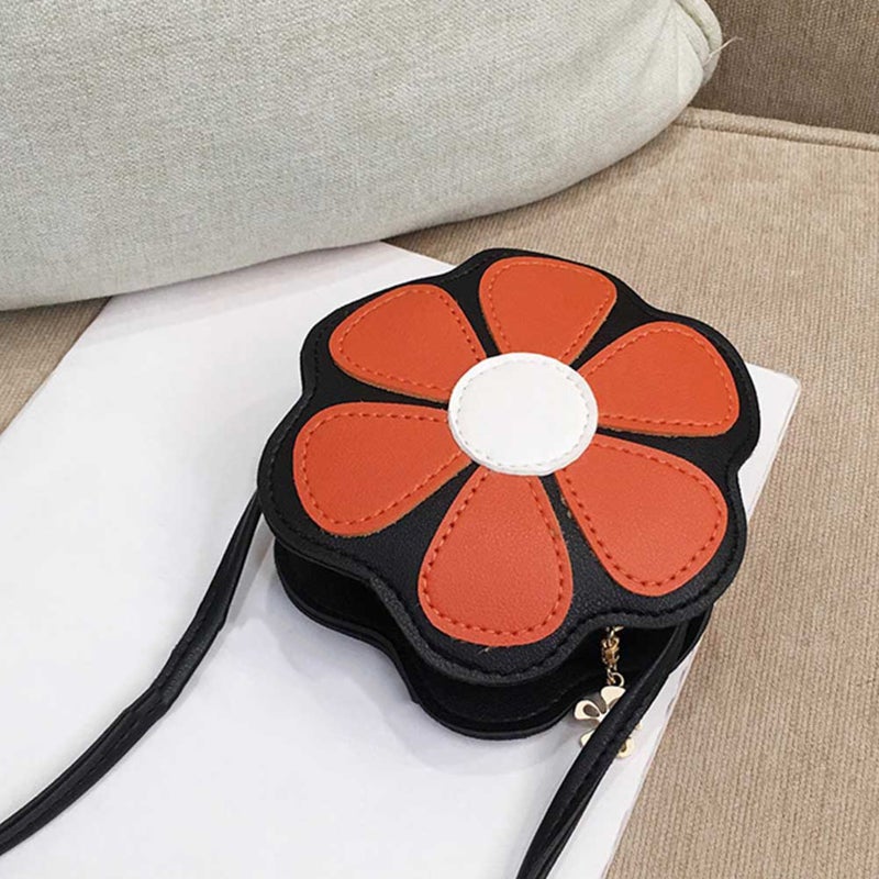 2 pcs Flower Shaped Kids Shoulder Bag PU Leather Satchel Crossbody Bag Purse for Girl (Orange) - Image 5