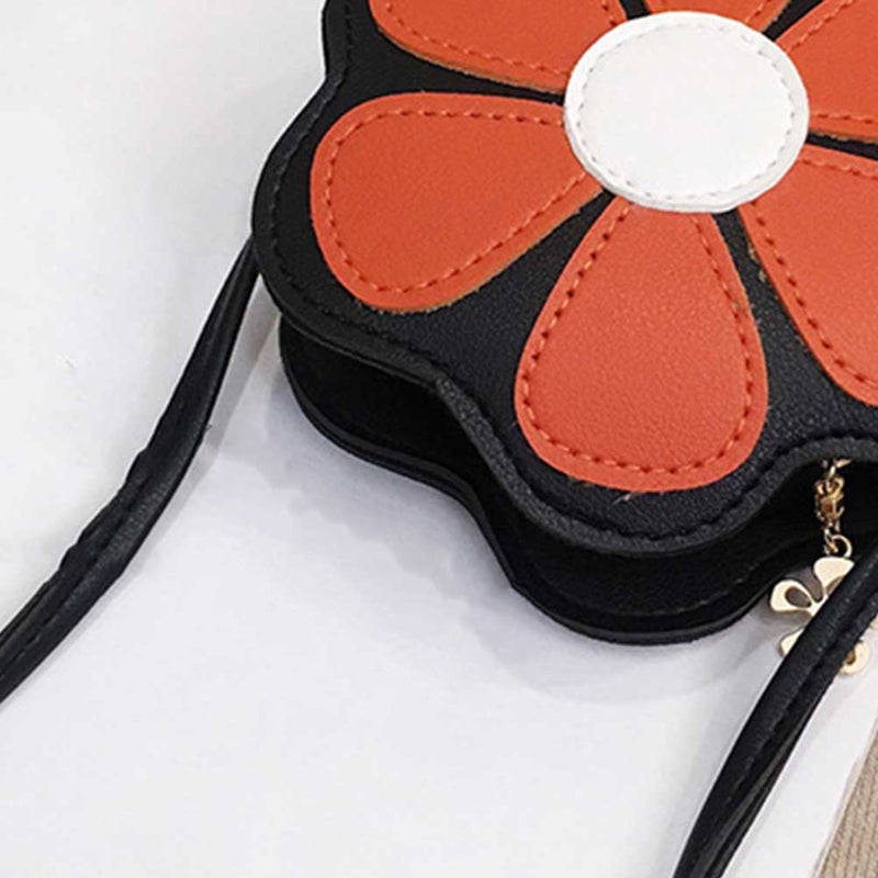 2 pcs Flower Shaped Kids Shoulder Bag PU Leather Satchel Crossbody Bag Purse for Girl (Orange) - Image 1