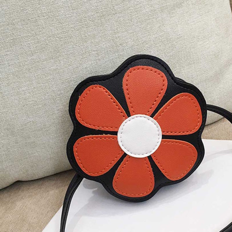 2 pcs Flower Shaped Kids Shoulder Bag PU Leather Satchel Crossbody Bag Purse for Girl (Orange) - Image 4