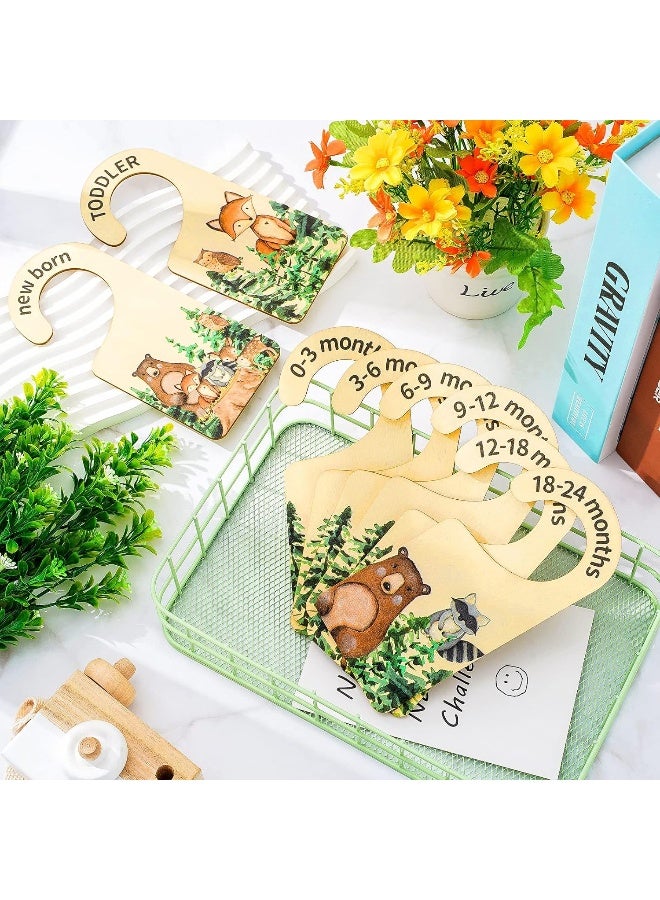 Whaline 8Pcs Baby Closet Size Dividers Woodland Design Hanging Wooden Baby Closet Organizer - Image 4