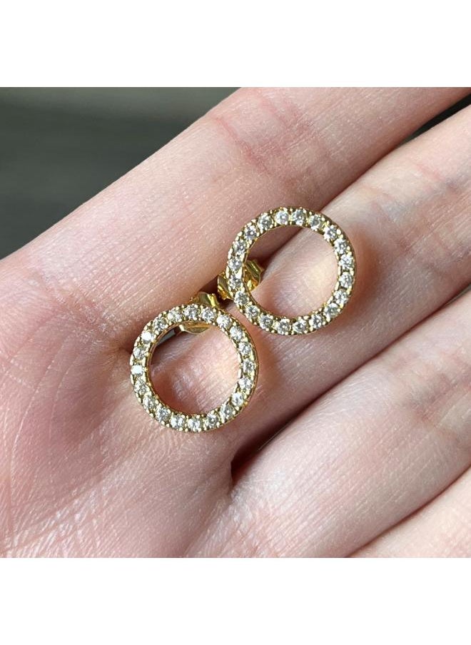نيبمينينت Cao Shi Korean Style Cold Earrings Temperament Hollow Circle Zircon Fashion Full Diamond 