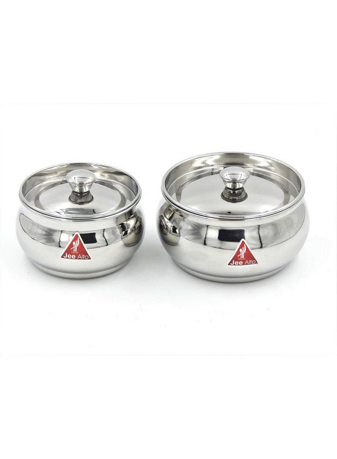 Jee Alto Stainless Steel Round Apple Multipurpose Container/Serving Dish/Storage Pot Small Set Of 2 Pcs(300Ml, 425 Ml) - Silver - Image 1