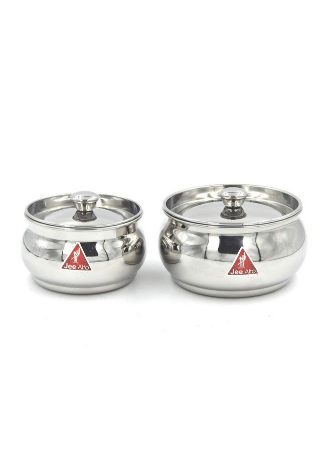 Jee Alto Stainless Steel Round Apple Multipurpose Container/Serving Dish/Storage Pot Small Set Of 2 Pcs(300Ml, 425 Ml) - Silver - Image 2