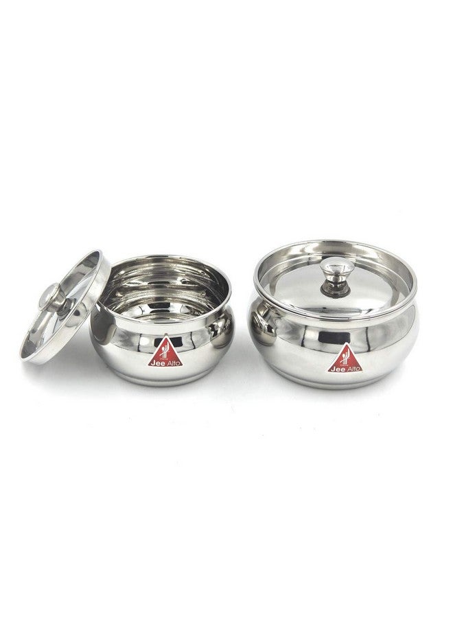 Jee Alto Stainless Steel Round Apple Multipurpose Container/Serving Dish/Storage Pot Small Set Of 2 Pcs(300Ml, 425 Ml) - Silver - Image 3