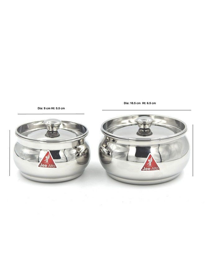 Jee Alto Stainless Steel Round Apple Multipurpose Container/Serving Dish/Storage Pot Small Set Of 2 Pcs(300Ml, 425 Ml) - Silver - Image 5